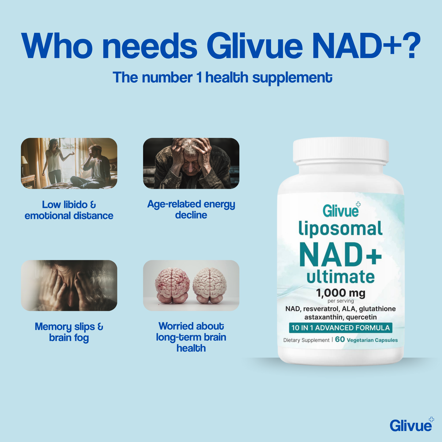 Glivue Liposomal NAD+ Pure 1,000 mg, 60 Vegan Capsules
